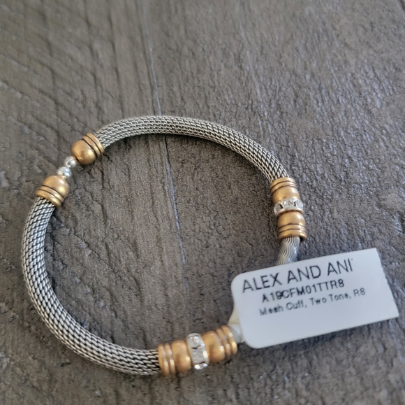 NWT Alex and Ani Mesh Cuff Two Tone Bracelet - Picture 3 of 3